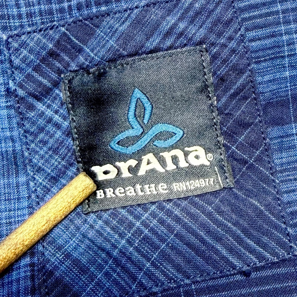 Prana Breathe Lukas Mens XL Blue Plaid Short Sleeve Button Down Casual Outdoor - Picture 4 of 14